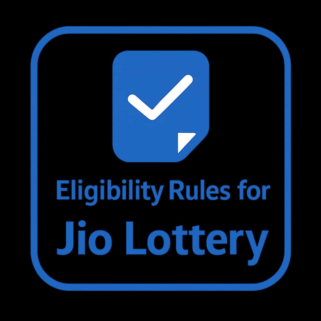 A badge icon depicting the eligibility rules for Jio Lottery.
