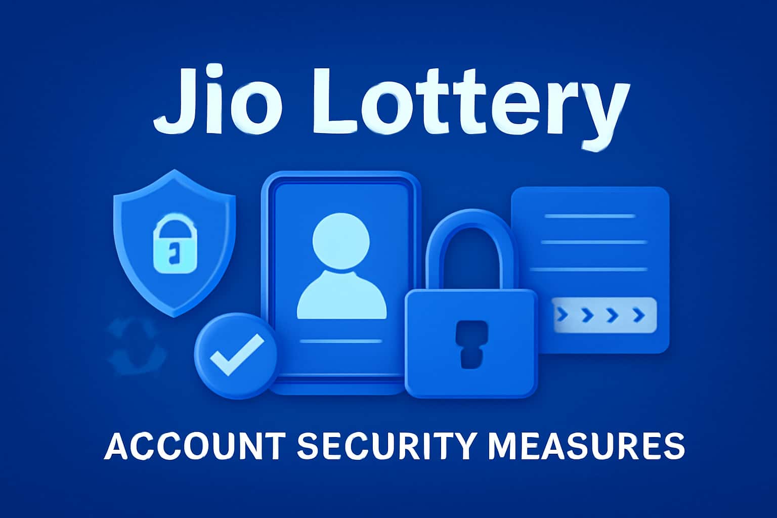 An informative graphic depicting Jio Lottery account security measures with a futuristic design.